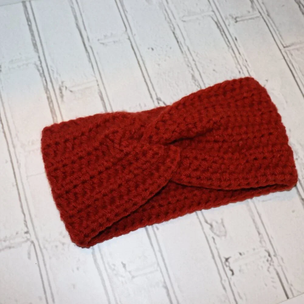 🧡🔥 Chunky Crochet Headband – Burnt Orange · Handmade · One Size